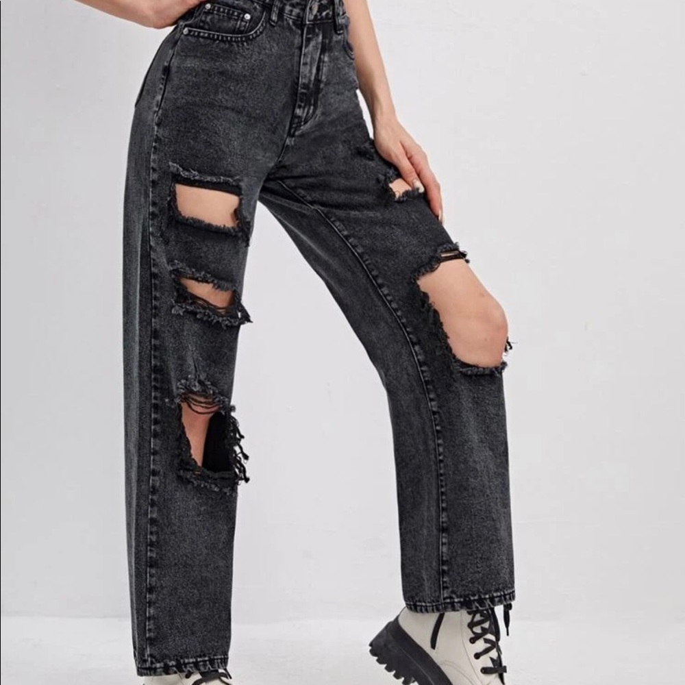 SHEIN Black ripped high waisted jeans